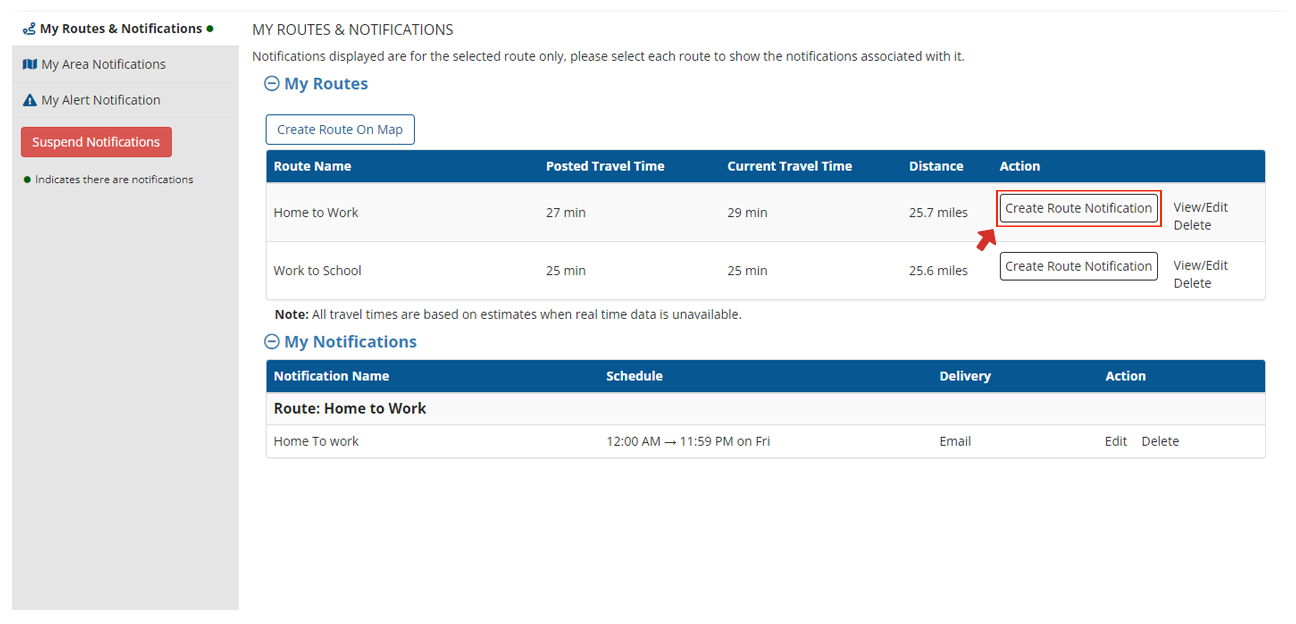 Creating a notification for your route