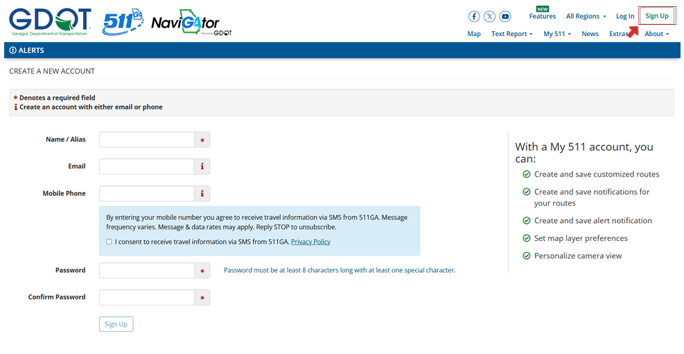 Signing up with 511 GA